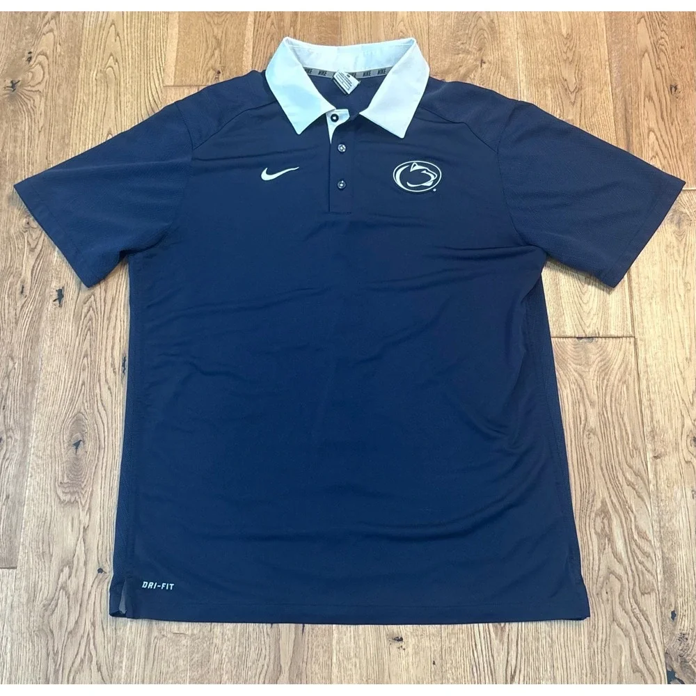 Nike Penn State Nittany Lions Dri-FIT Polo Shirt Mens Large Navy Blue White L